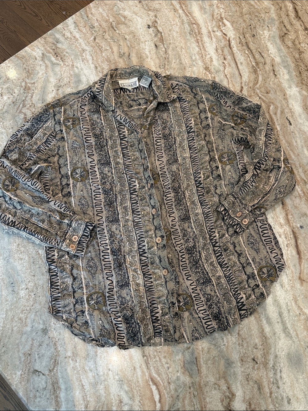 Men's Casual Button-Down Shirt in Tan & Gray